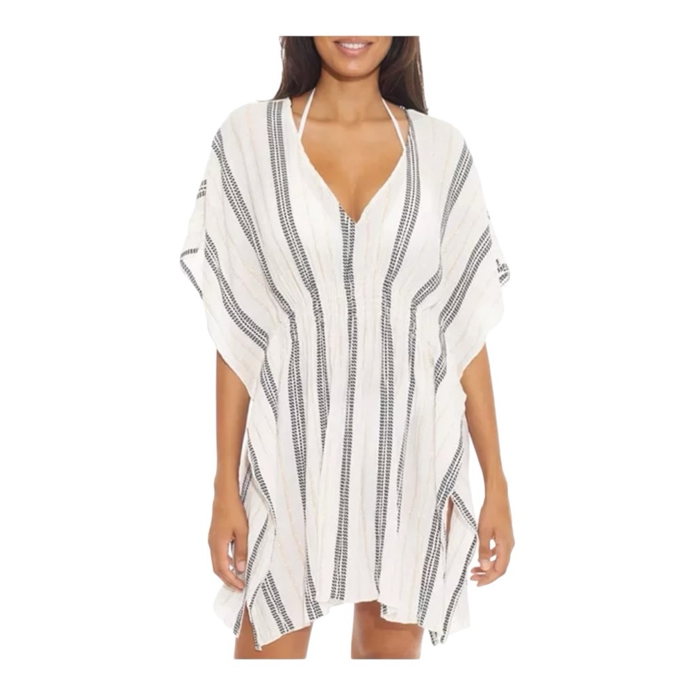 Becca By Rebecca Virtue Radiance Woven Stripe Tunic Dress Swim Cover-Up Size S